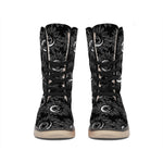 White And Black Sunflower Pattern Print Winter Boots