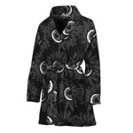 White And Black Sunflower Pattern Print Women's Bathrobe