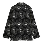 White And Black Sunflower Pattern Print Women's Blazer