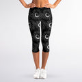 White And Black Sunflower Pattern Print Women's Capri Leggings
