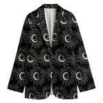 White And Black Sunflower Pattern Print Women's Cotton Blazer