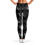 White And Black Sunflower Pattern Print Women's Leggings