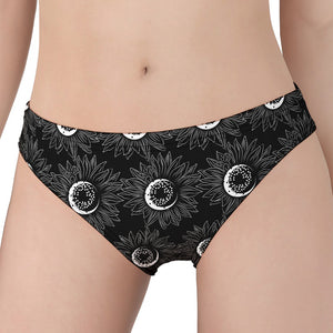 White And Black Sunflower Pattern Print Women's Panties