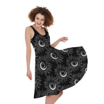 White And Black Sunflower Pattern Print Women's Sleeveless Dress
