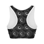 White And Black Sunflower Pattern Print Women's Sports Bra