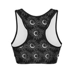 White And Black Sunflower Pattern Print Women's Sports Bra