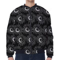 White And Black Sunflower Pattern Print Zip Sleeve Bomber Jacket