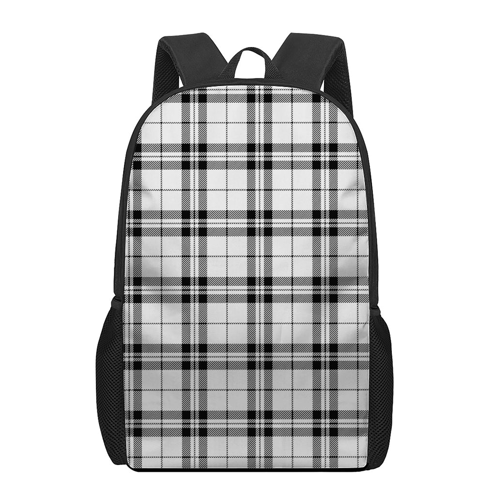 White And Black Tartan Pattern Print 17 Inch Backpack