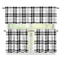 White And Black Tartan Pattern Print 3 Piece Kitchen Curtains