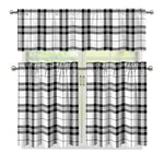 White And Black Tartan Pattern Print 3 Piece Kitchen Curtains