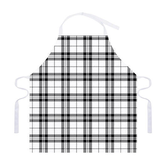White And Black Tartan Pattern Print Adjustable Apron