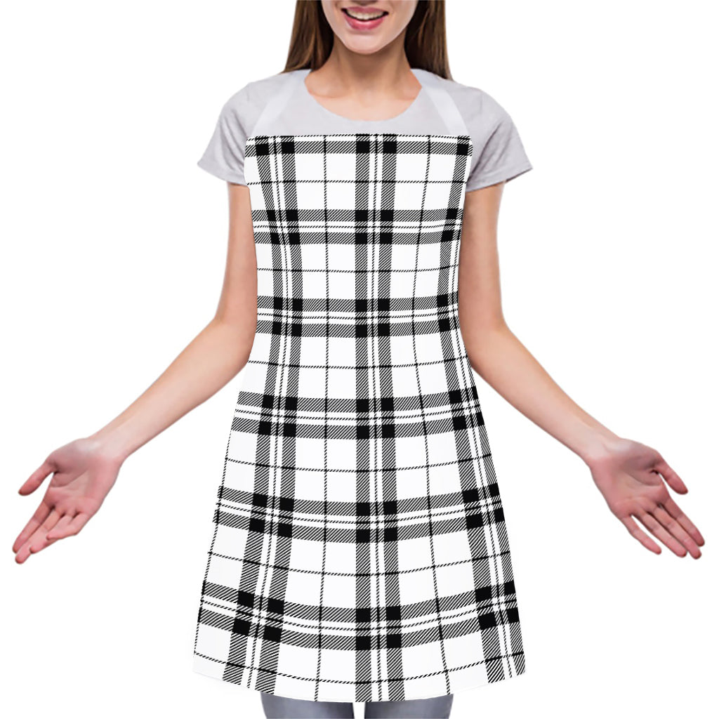 White And Black Tartan Pattern Print Adjustable Apron