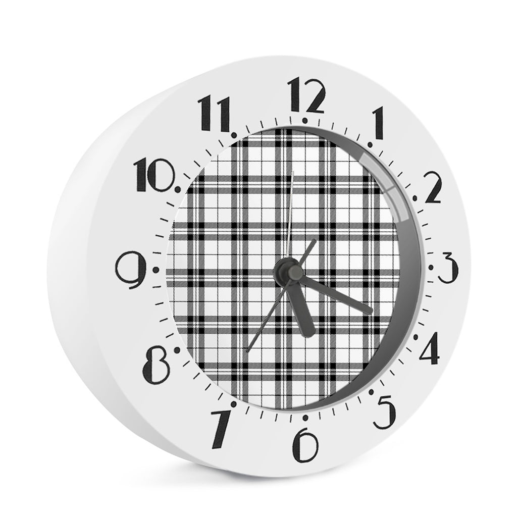 White And Black Tartan Pattern Print Alarm Clock