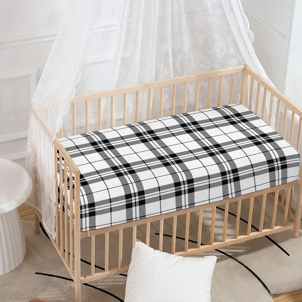 White And Black Tartan Pattern Print Baby Crib Sheet