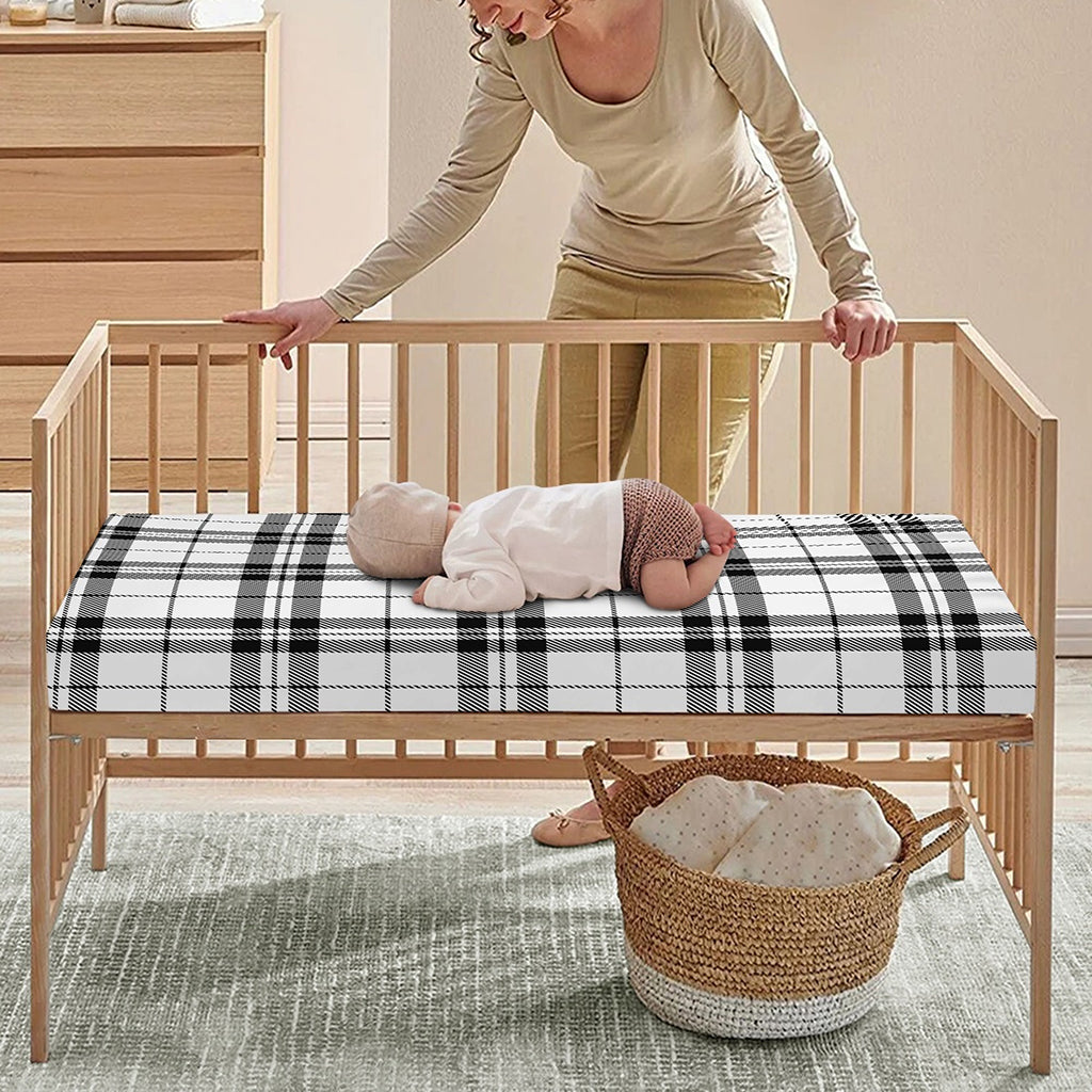 White And Black Tartan Pattern Print Baby Crib Sheet