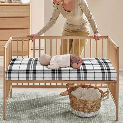 White And Black Tartan Pattern Print Baby Crib Sheet