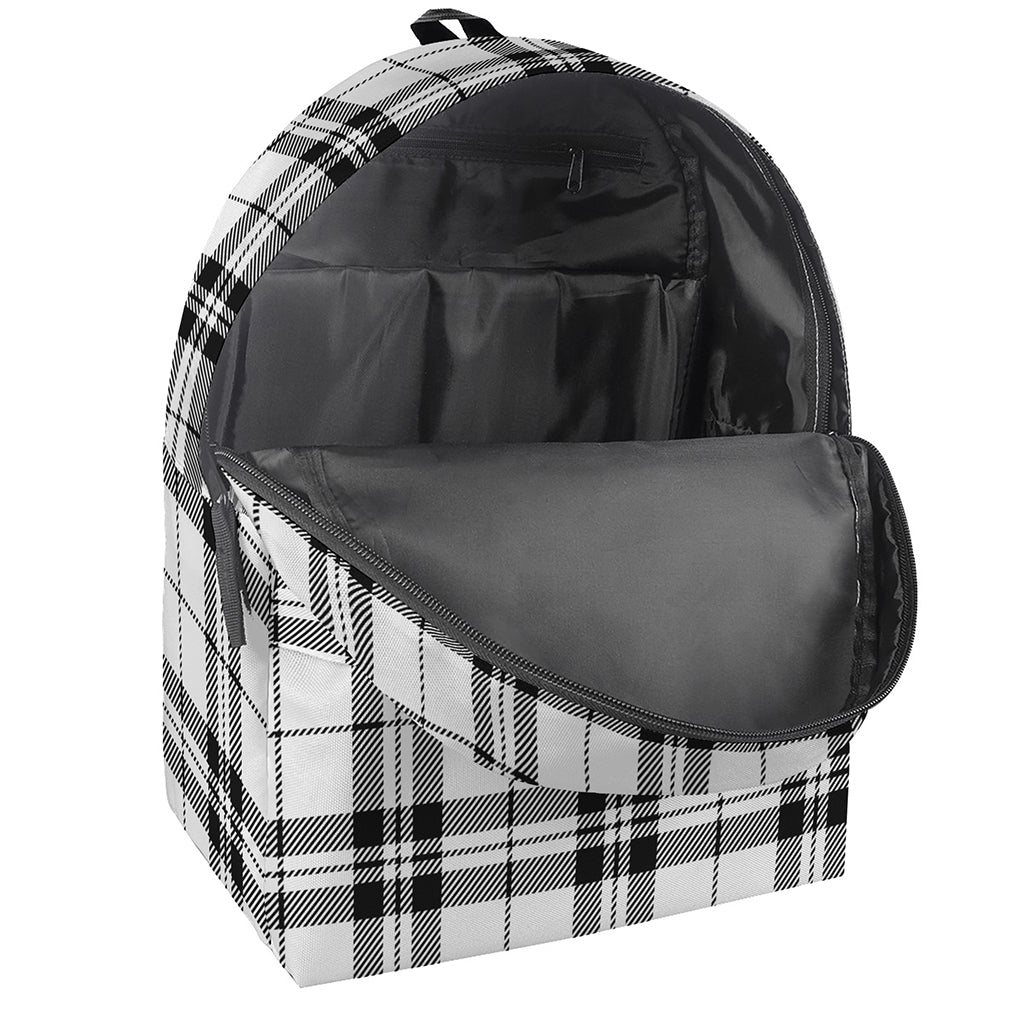 White And Black Tartan Pattern Print Backpack