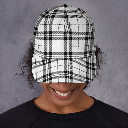 White And Black Tartan Pattern Print Baseball Cap
