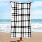White And Black Tartan Pattern Print Beach Towel