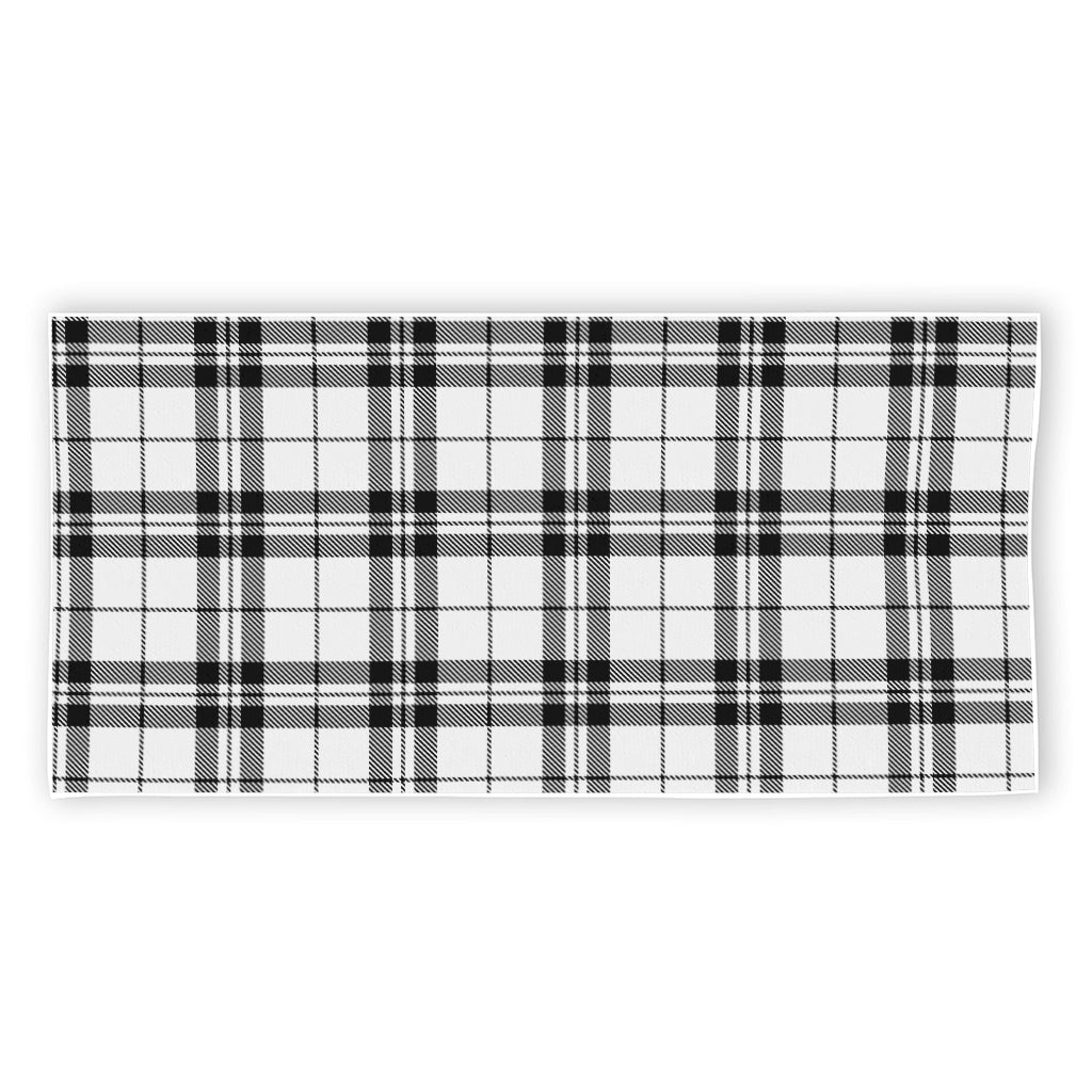 White And Black Tartan Pattern Print Beach Towel