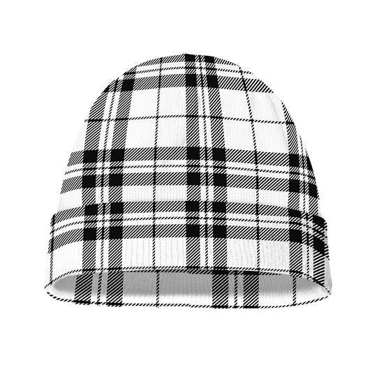 White And Black Tartan Pattern Print Beanie