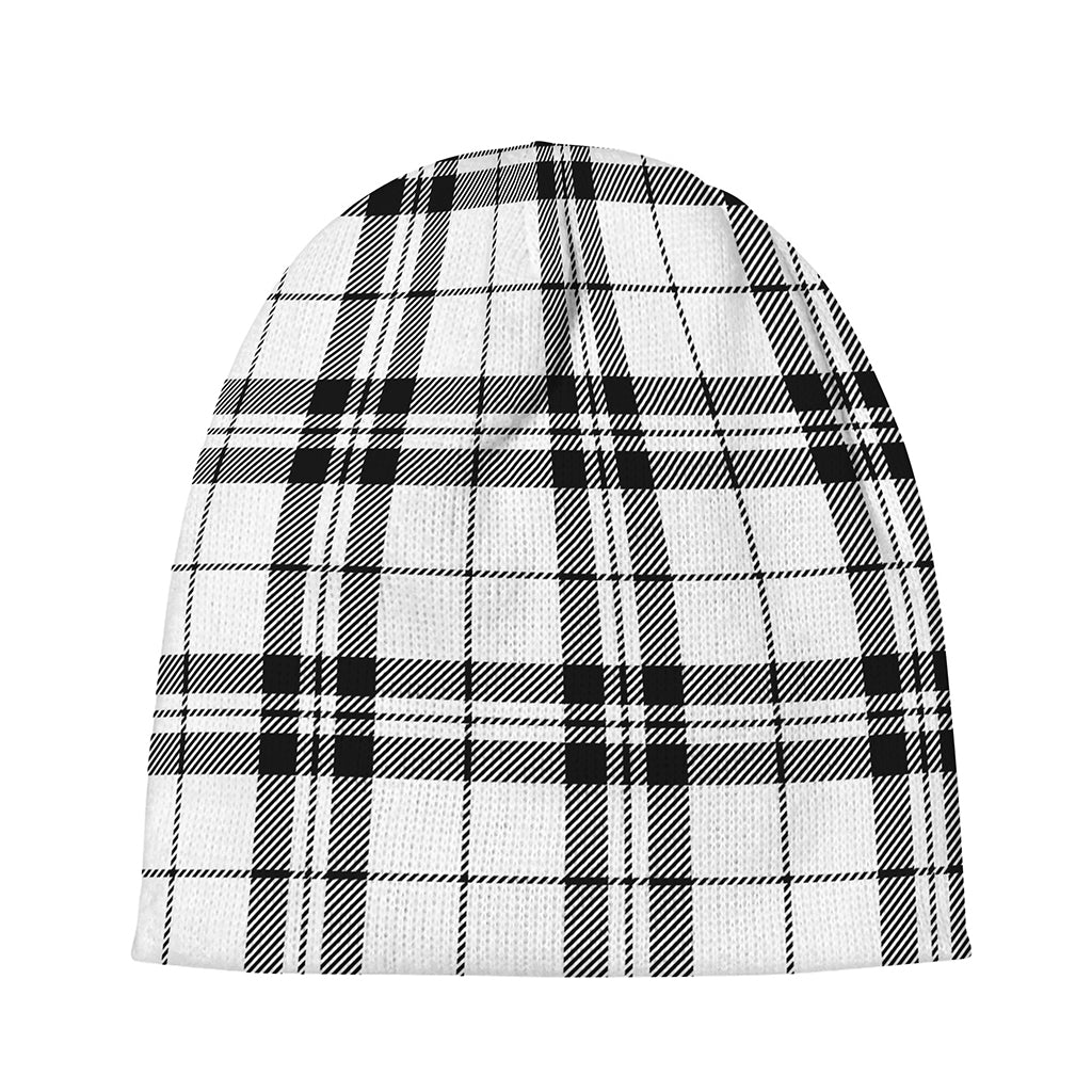 White And Black Tartan Pattern Print Beanie