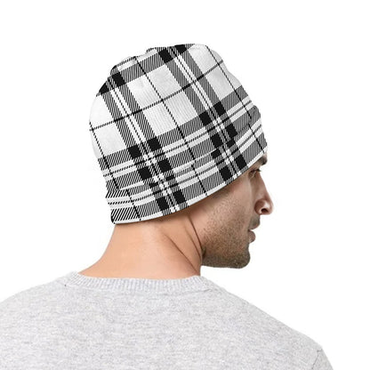 White And Black Tartan Pattern Print Beanie