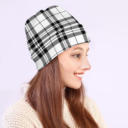 White And Black Tartan Pattern Print Beanie