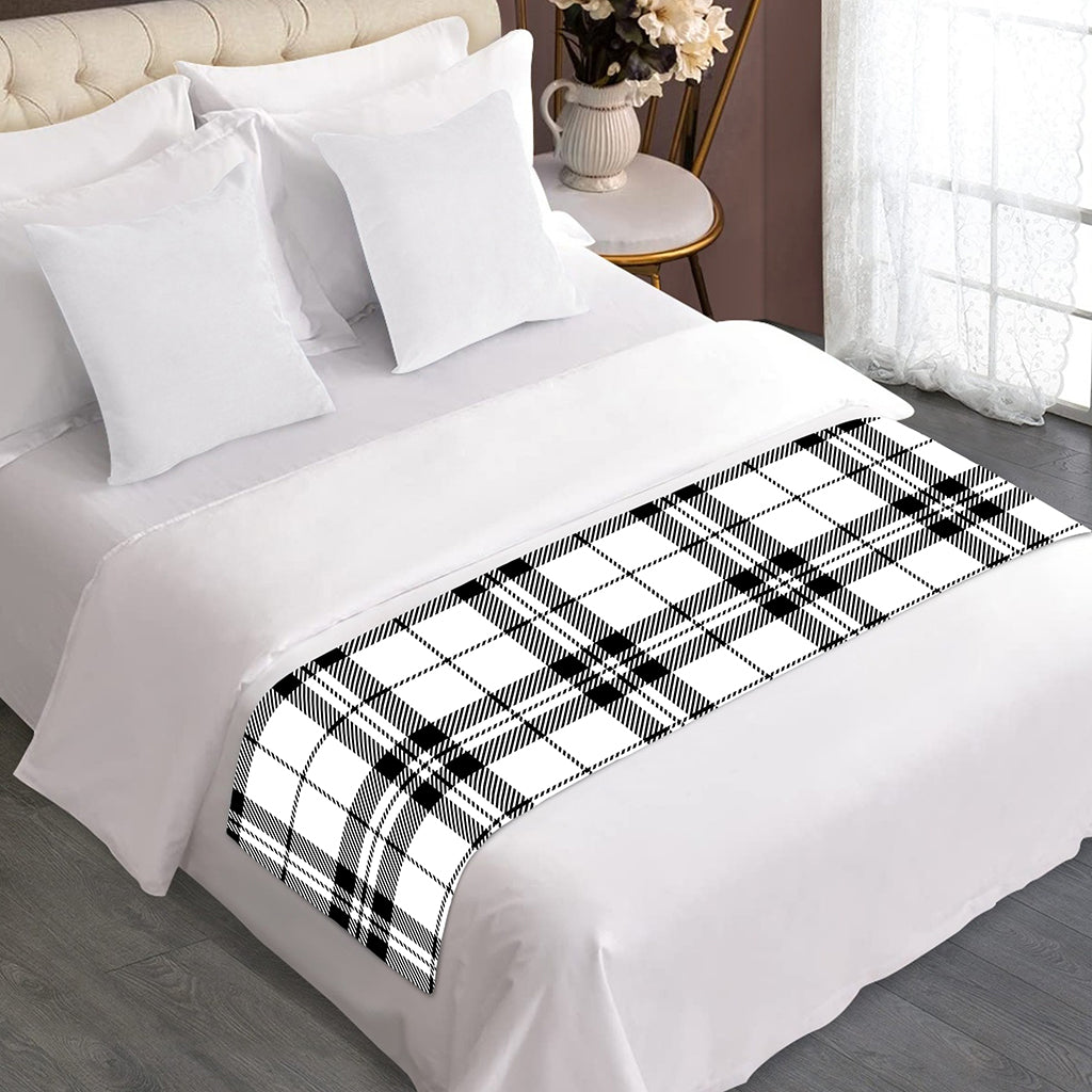 White And Black Tartan Pattern Print Bed Runner