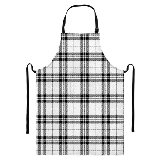 White And Black Tartan Pattern Print Bib Apron With Pocket