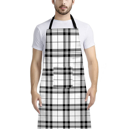 White And Black Tartan Pattern Print Bib Apron With Pocket