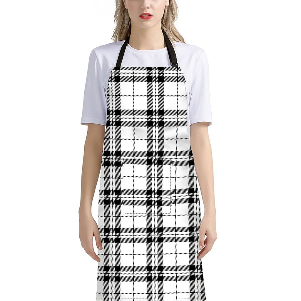 White And Black Tartan Pattern Print Bib Apron With Pocket