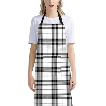 White And Black Tartan Pattern Print Bib Apron With Pocket