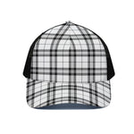 White And Black Tartan Pattern Print Black Mesh Trucker Cap