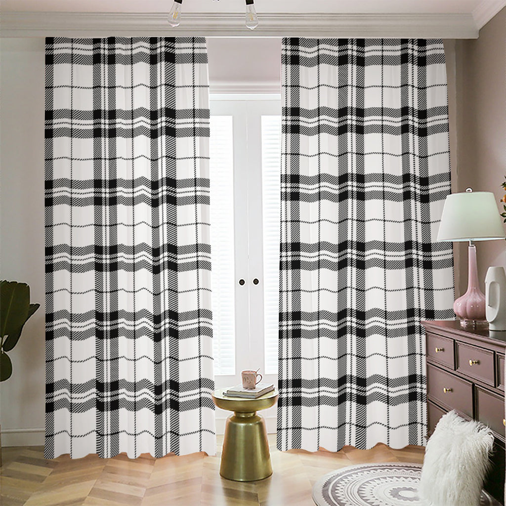 White And Black Tartan Pattern Print Blackout Pencil Pleat Curtains