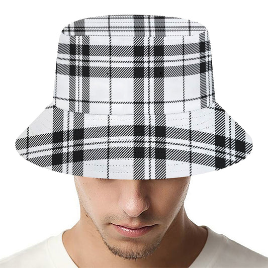 White And Black Tartan Pattern Print Bucket Hat