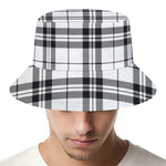 White And Black Tartan Pattern Print Bucket Hat