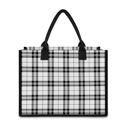 White And Black Tartan Pattern Print Canvas Tote Bag