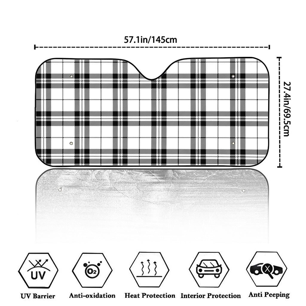 White And Black Tartan Pattern Print Car Windshield Sun Shade