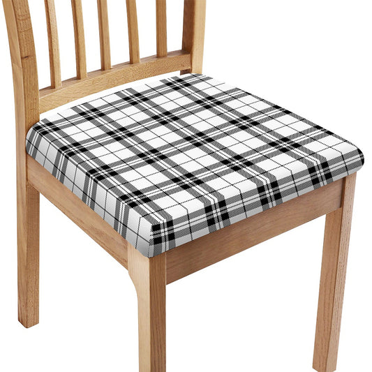 White And Black Tartan Pattern Print Chair Cushion Cover