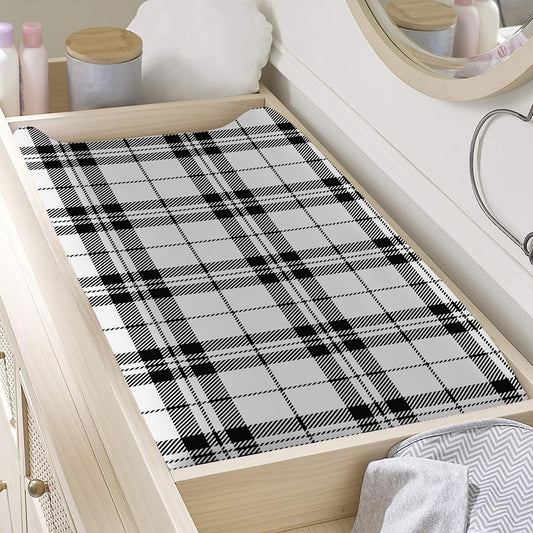 White And Black Tartan Pattern Print Changing Pad Cover