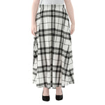 White And Black Tartan Pattern Print Chiffon Maxi Skirt
