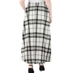 White And Black Tartan Pattern Print Chiffon Maxi Skirt