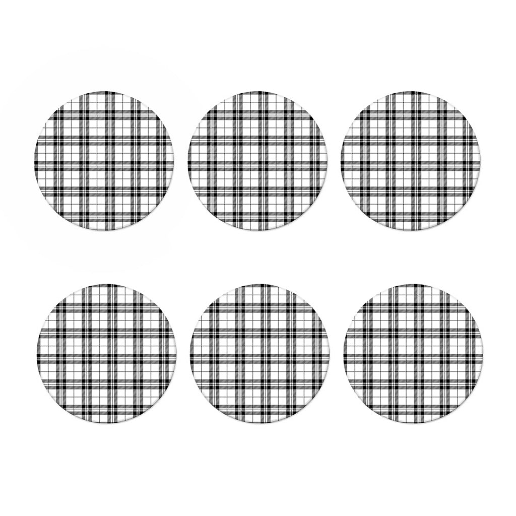 White And Black Tartan Pattern Print Coaster Set