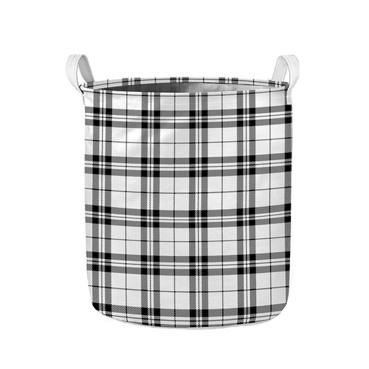 White And Black Tartan Pattern Print Collapsible Laundry Basket