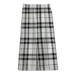 White And Black Tartan Pattern Print Cotton Front Slit Maxi Skirt