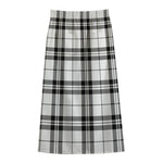 White And Black Tartan Pattern Print Cotton Front Slit Maxi Skirt