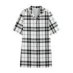 White And Black Tartan Pattern Print Cotton Hawaiian Shirt