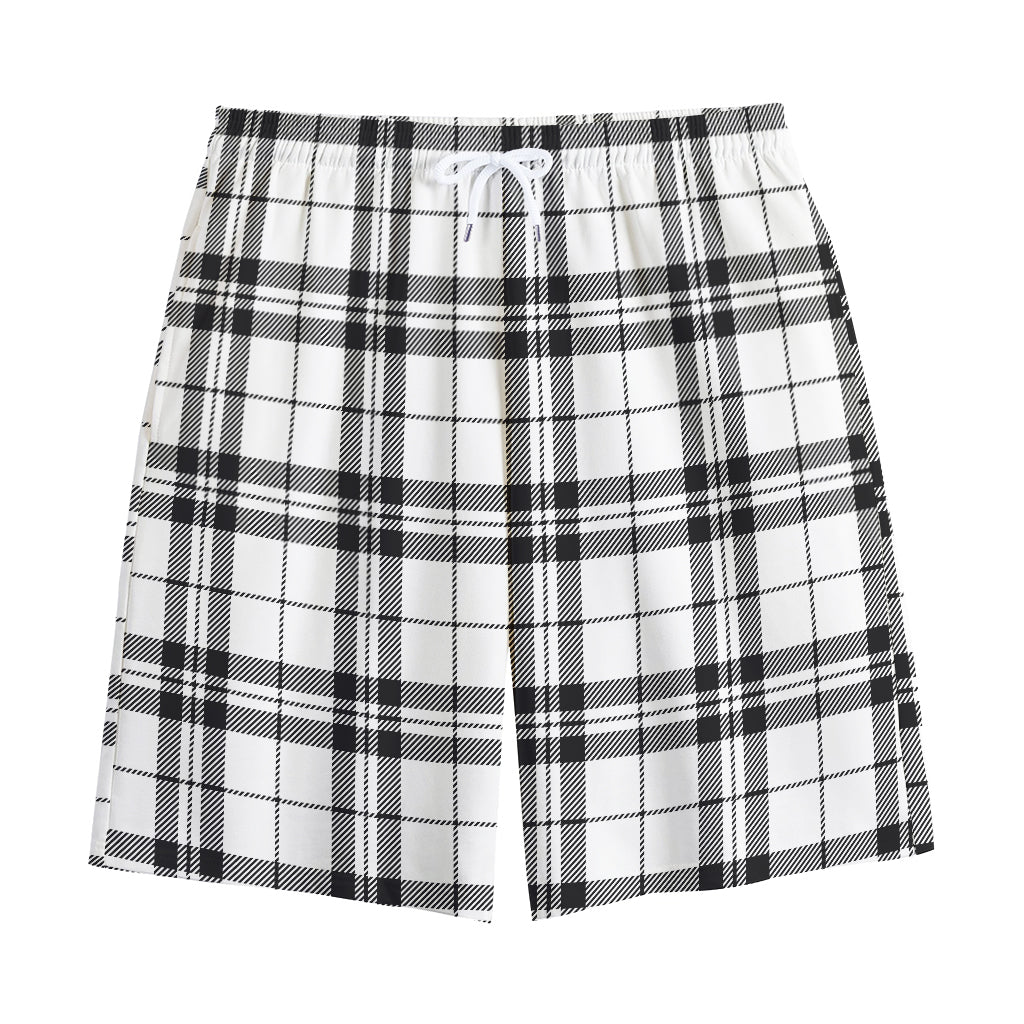 White And Black Tartan Pattern Print Cotton Shorts