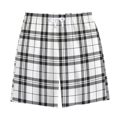 White And Black Tartan Pattern Print Cotton Shorts